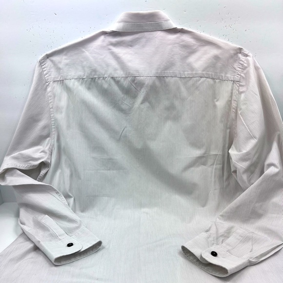 MATERIAL LONDON, 100% COTTON MENS LONG SLEEVES WHITE SHIRT WITH THIN STRIPES - Picture 6 of 13